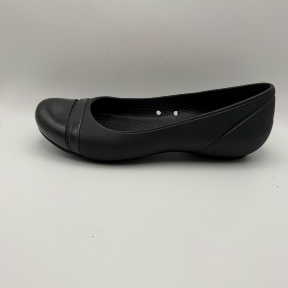 Crocs Black Patent Cap Toe Flat Ballet Slip On Shoes 12300 Womens Sz 6 - Picture 7 of 12